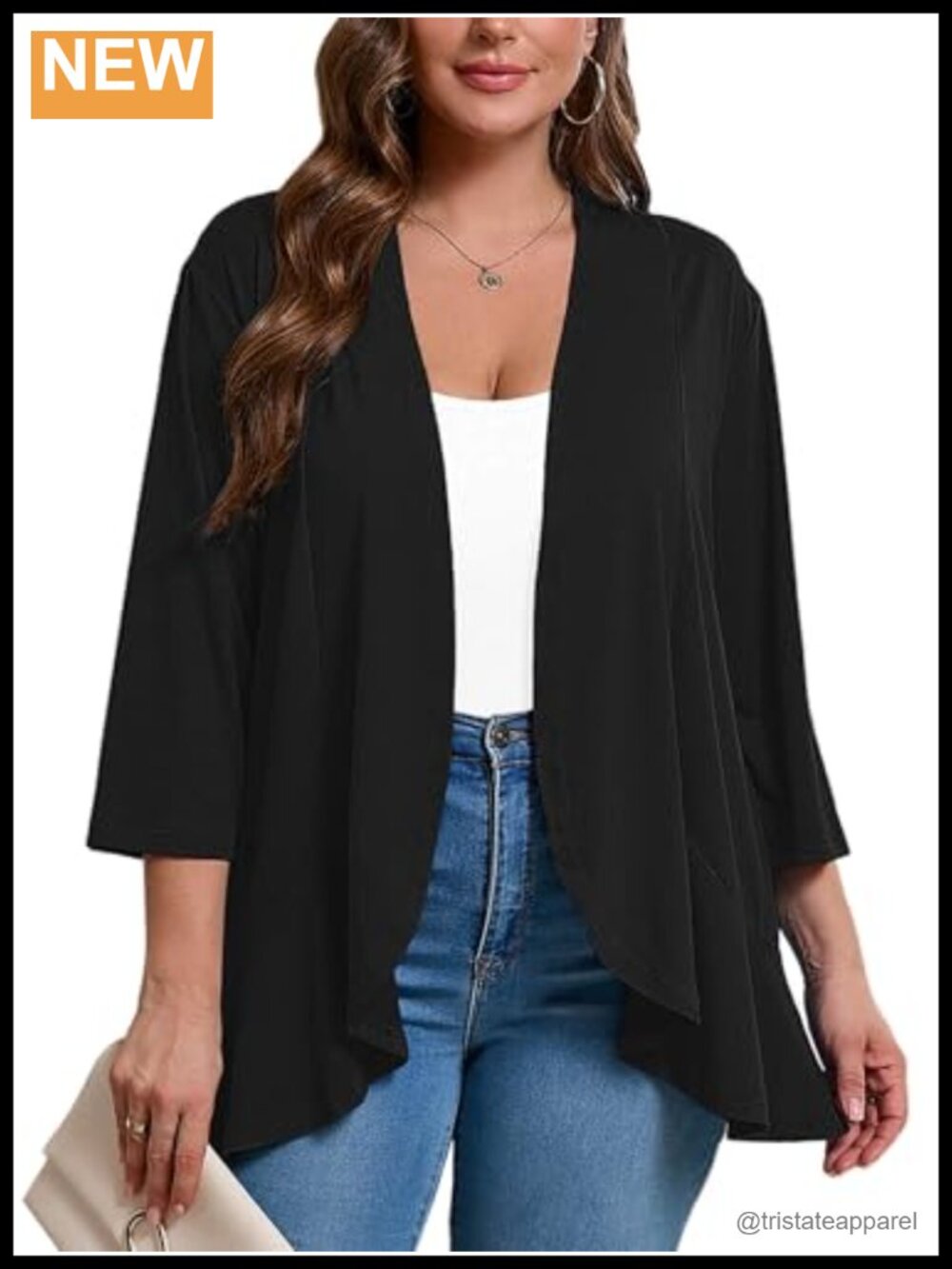 Plus Size 3/4 Sleeve Ruffle Hem Open Front Cardigan Shrug for Dresses